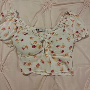SO Women's Crop Top - White with Pink and Orange Floral